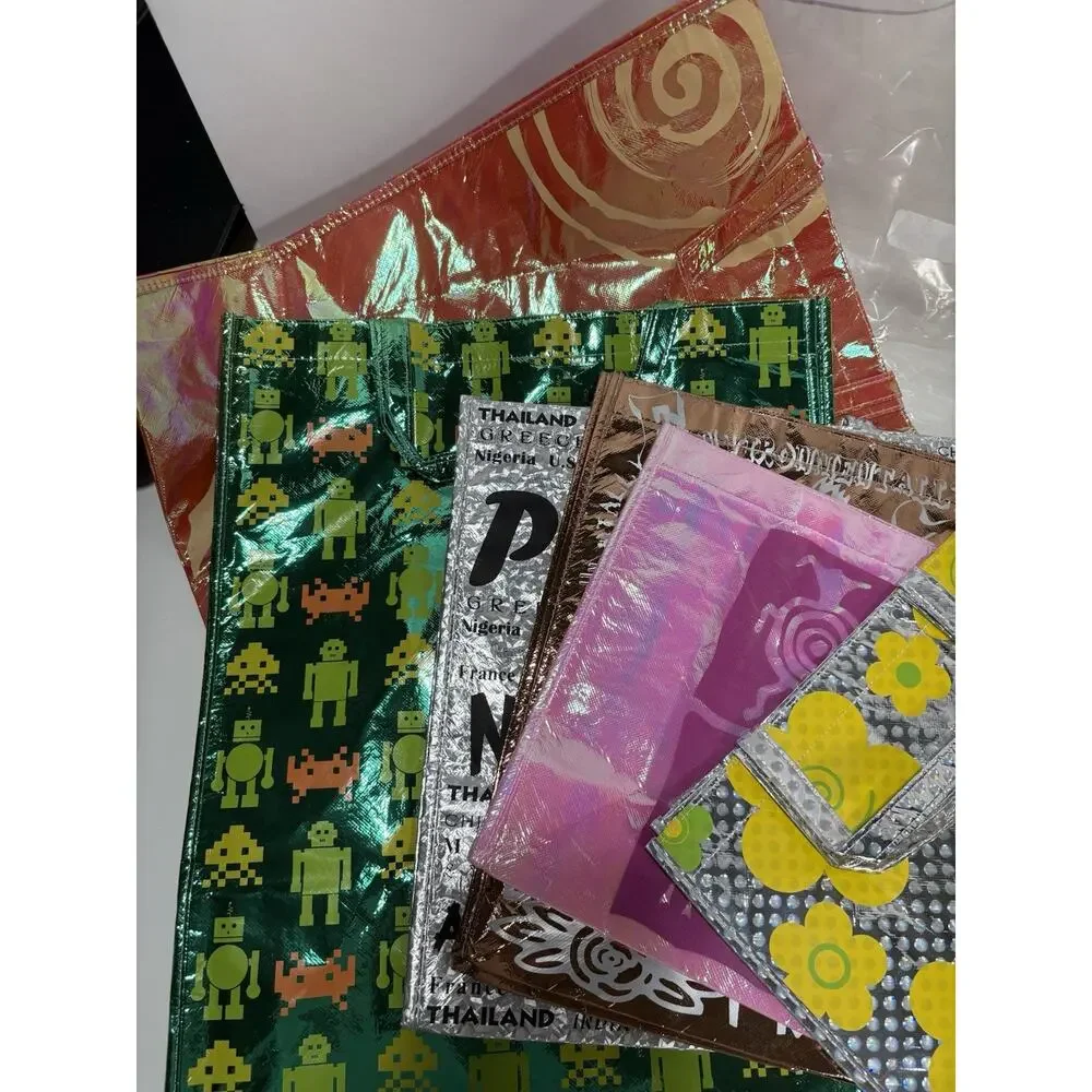 Lot Of 6 Reusable Green Gift Bags Reusable Holiday Robot Floral Peru New Zealand